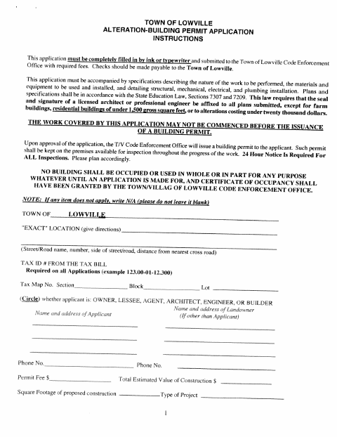 First page of the Alteration Building Permit Application