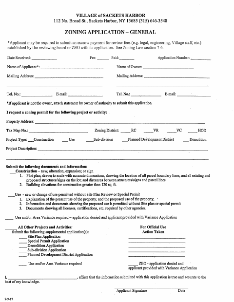 First page of the General Zoning Application