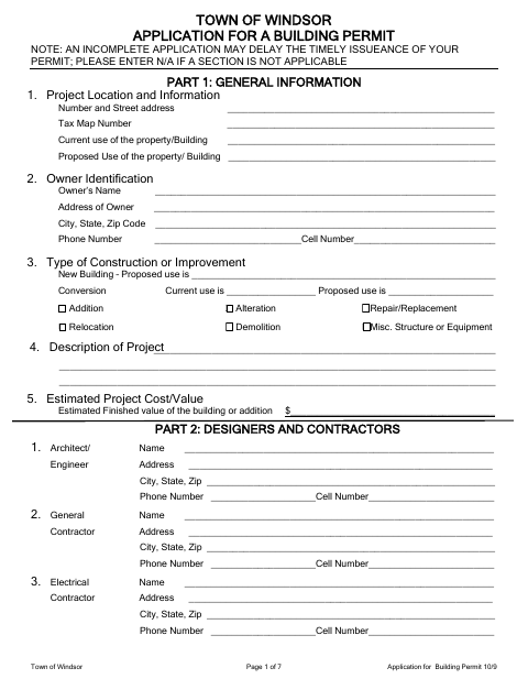 First page of the Application for a Building Permit
