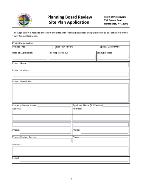 First page of the Site Plan Application
