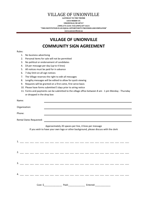 First page of the Community Sign Agreement