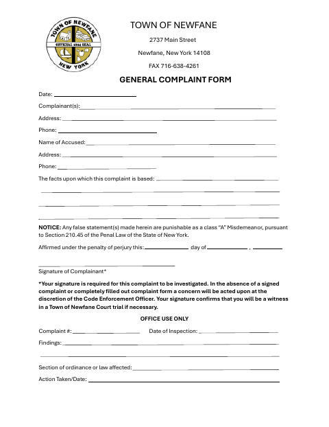 First page of the General Complaint Form