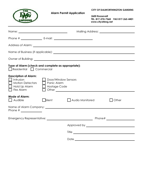 First page of the Alarm Permit Application