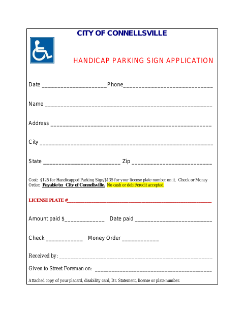 First page of the Handicap Parking Sign Application