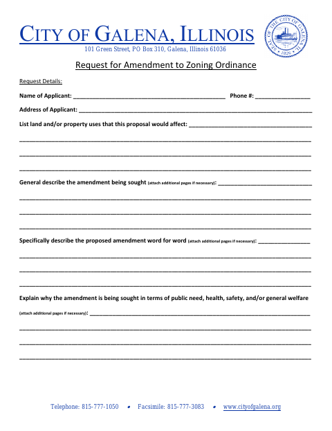 First page of the Request for Amendment to Zoning Ordinance