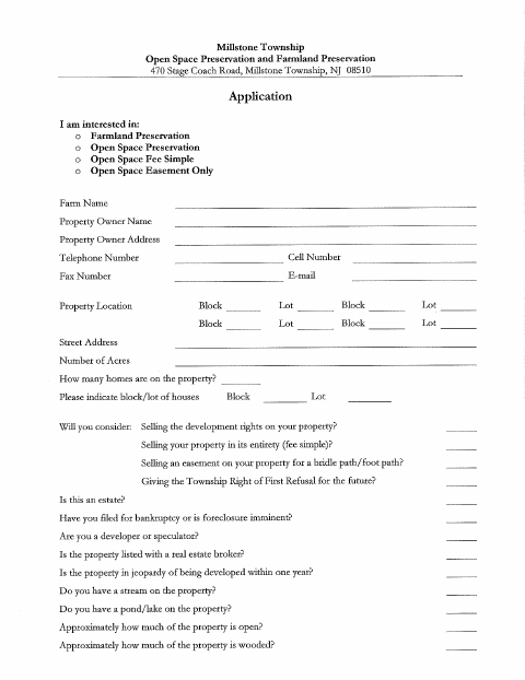 First page of the Land Preservation Application