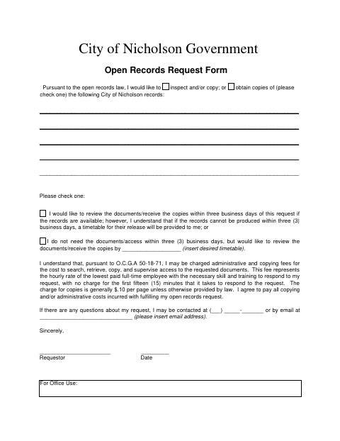 First page of the Open Records Request Form