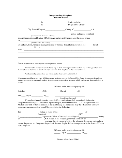 First page of the Dangerous Dog Complaint