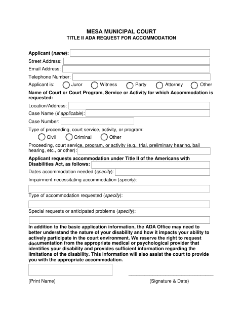 First page of the ADA Request for Accommodation