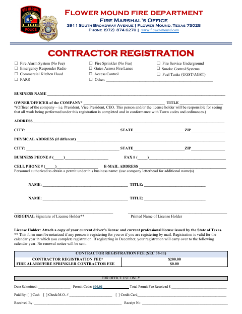 First page of the Contractor Registration