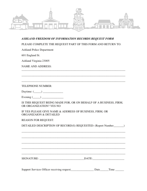 First page of the Freedom of Information Records Request Form