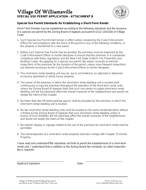 First page of the Special Use Permit Application Attachment B: Short-Term Rental