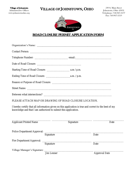 First page of the Road Closure Permit Application Form