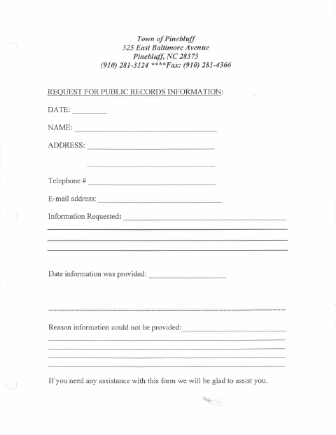 First page of the Request for Public Records Information