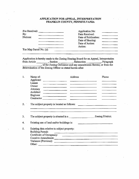 First page of the Application for Appeal, Interpretation