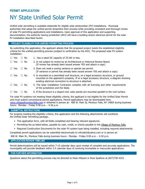 First page of the Unified Solar Permit Application