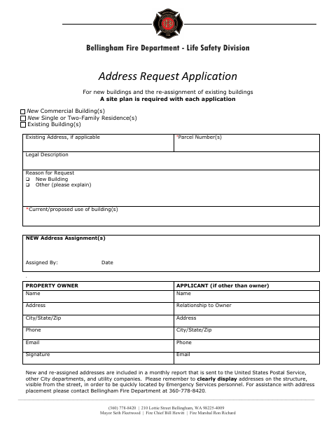 First page of the Address Request Application