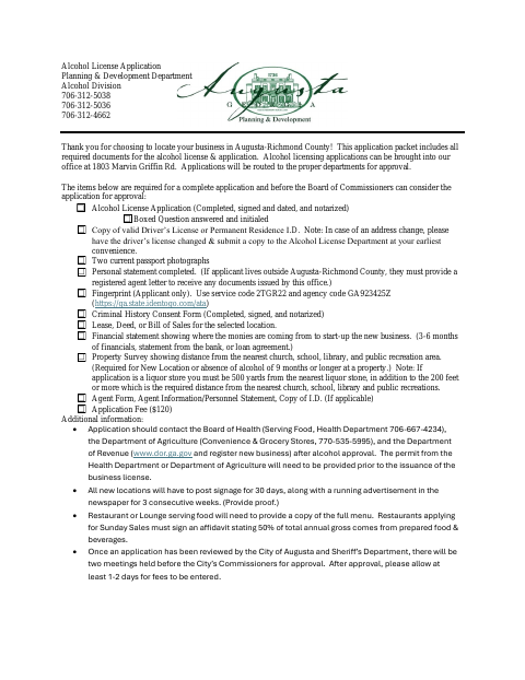 First page of the Alcohol License Application