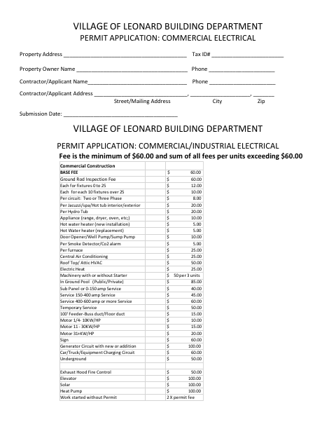 First page of the Commercial Electrical Permit Application