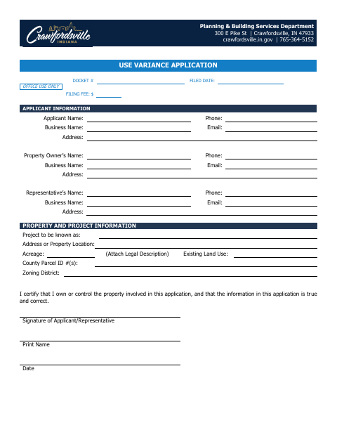 First page of the Use Variance Application