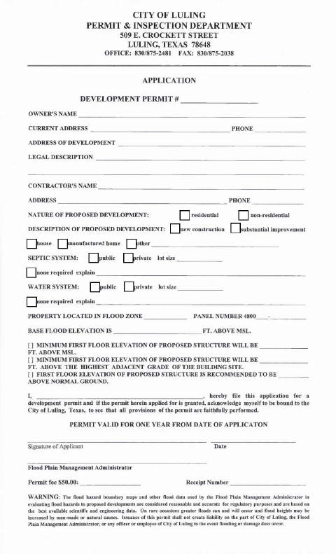 First page of the Development Permit Application
