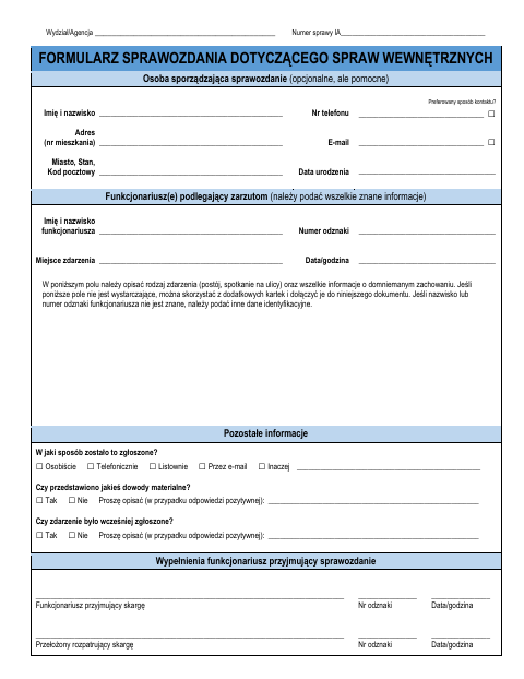 First page of the Internal Affairs Incident Report