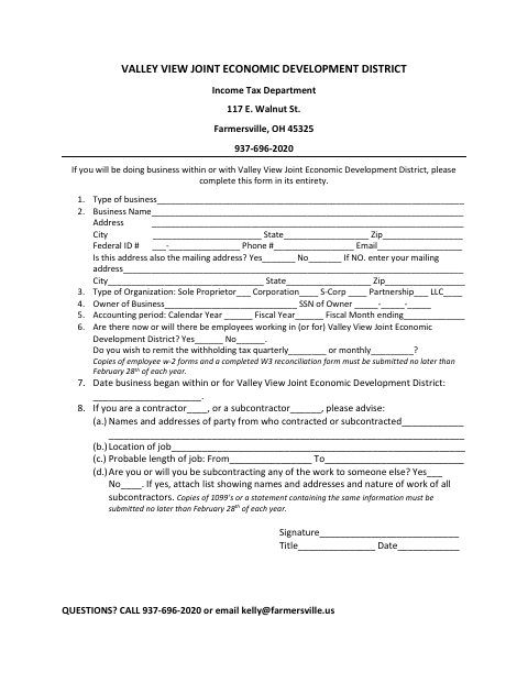 First page of the Joint Economic Development District Questionnaire