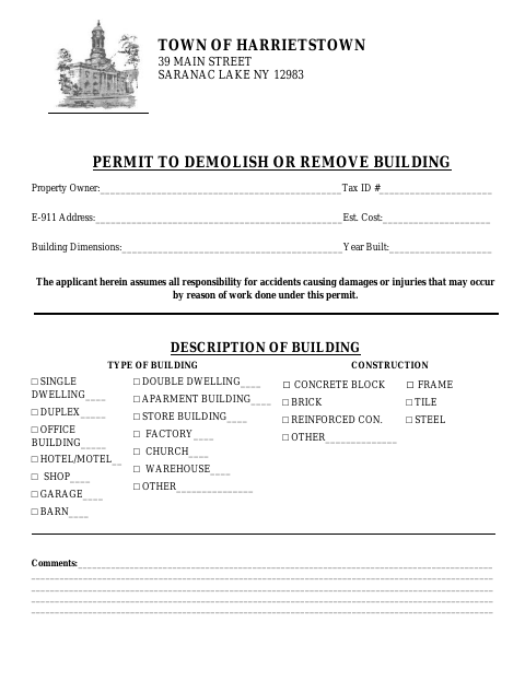 First page of the Demolition Permit Application