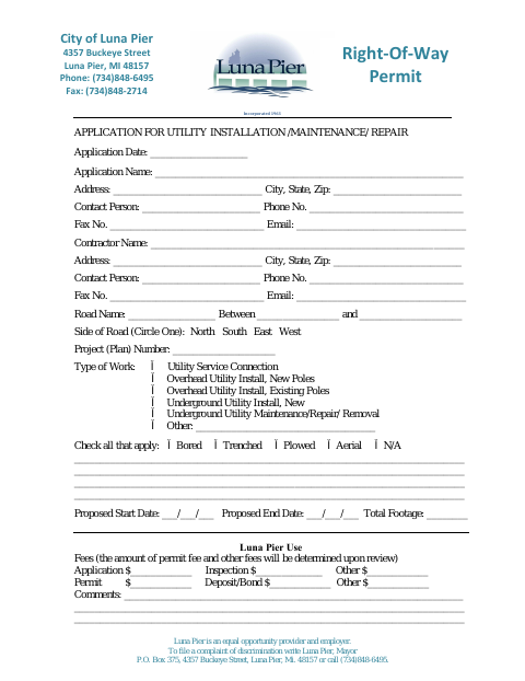 First page of the Right-of-Way Permit