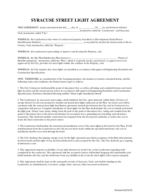 First page of the Streetlight Agreement
