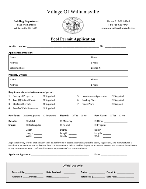 First page of the Pool Permit Application