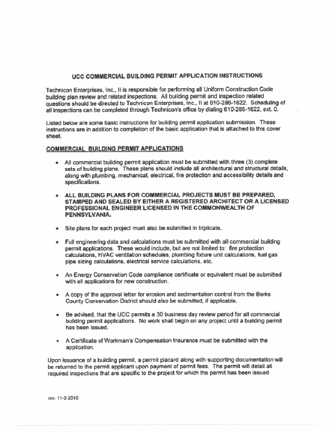 First page of the UCC Commercial Building Permit Application
