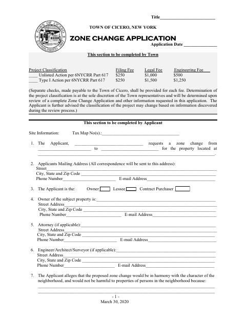 First page of the Zone Change Application