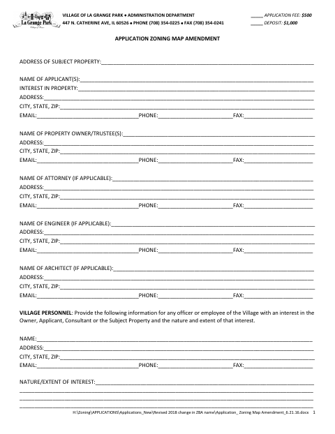First page of the Application for Zoning Map Amendment