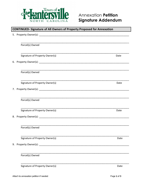 First page of the Annexation Petition Signature Addendum