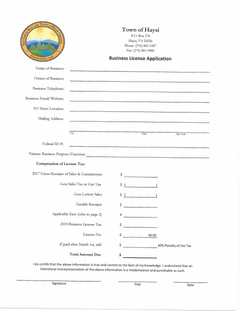 First page of the Business License Application (BPOL)