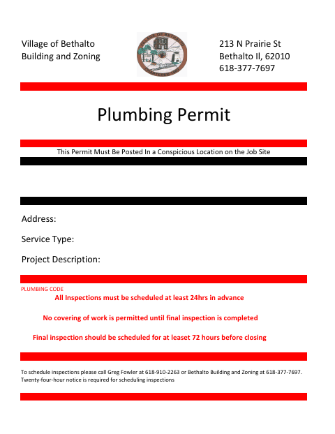 First page of the Plumbing Permit