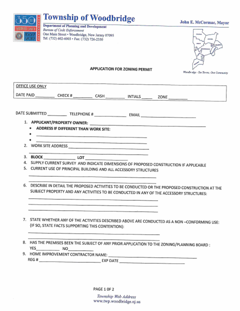First page of the Zoning Permit Application