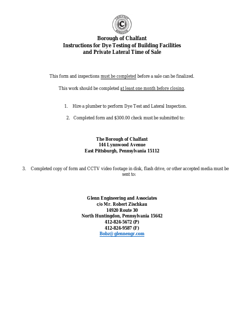 First page of the Application and Certificate of Compliance for Dye Testing and Private Lateral Time of Sale