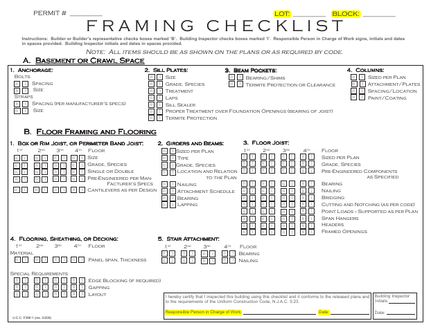 First page of the Framing Checklist