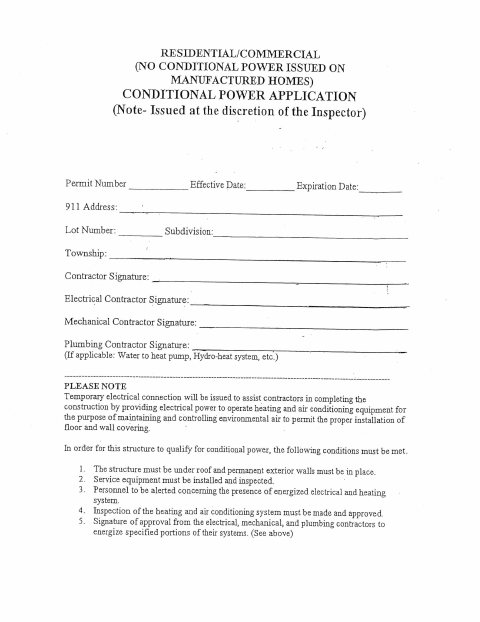 First page of the Conditional Power Application