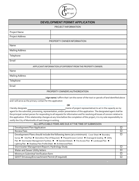 First page of the Development Permit Application