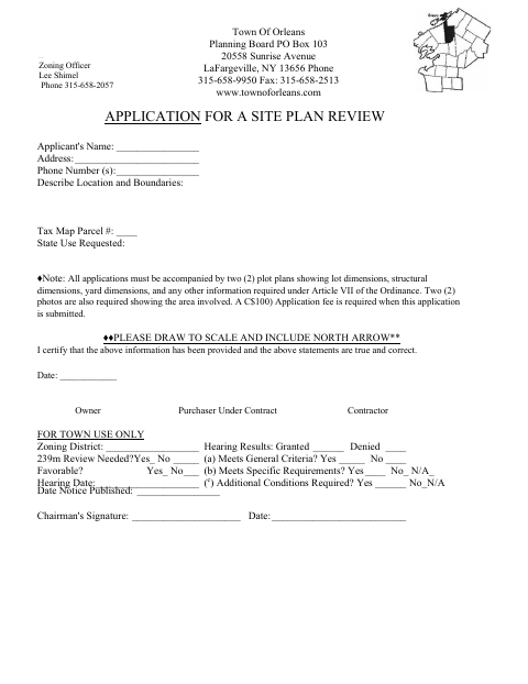 First page of the Application for a Site Plan Review