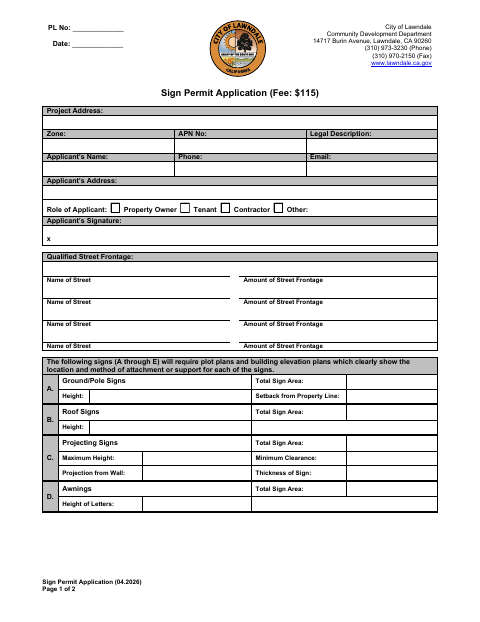 First page of the Sign Permit Application