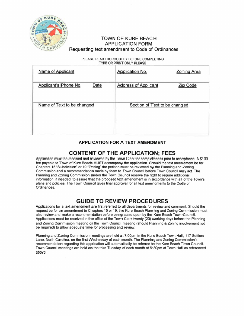 First page of the Text Amendment Application