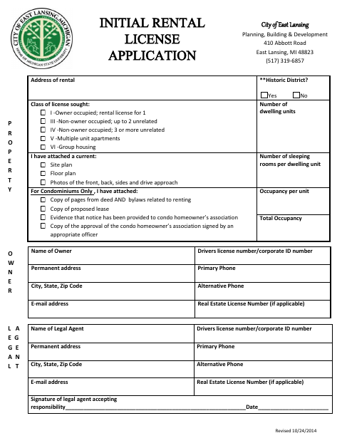 First page of the Initial Rental License Application