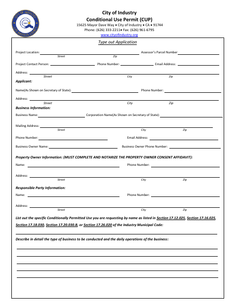 First page of the Conditional Use Permit Application