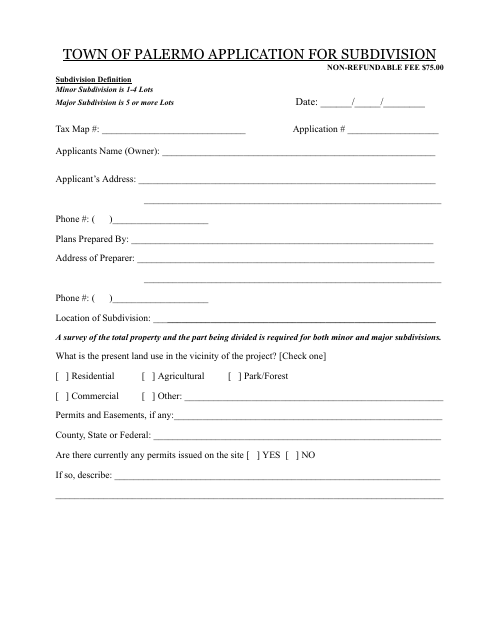 First page of the Application for Subdivision