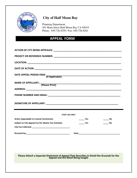 First page of the Appeal Form