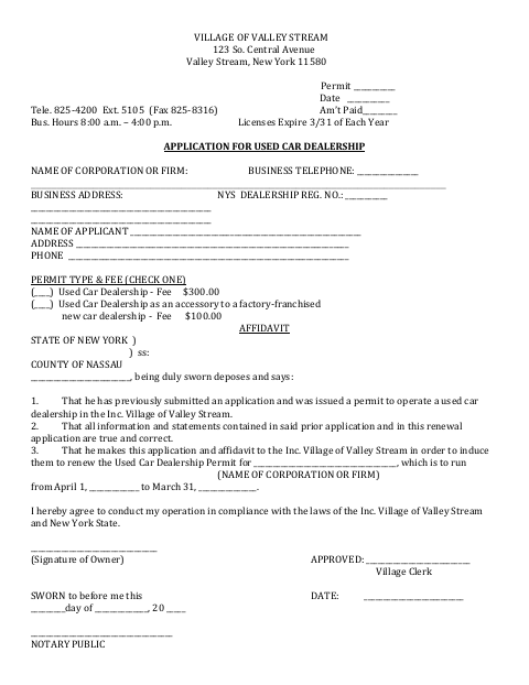 First page of the Application for Used Car Dealership Permit